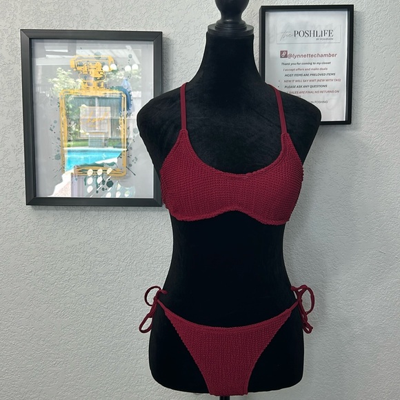 XHILARATION Small Maroon Bikini with crisscross back tie sides - Picture 2 of 16